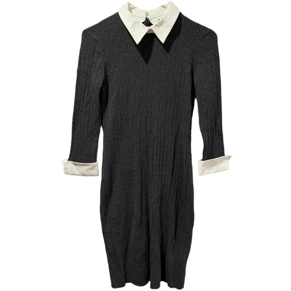 Lauren Ralph Lauren Size Medium Dark Gray Cable Knit Collared Sweater Dress - Picture 4 of 8